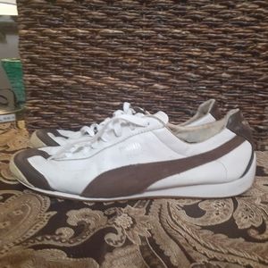 Mens white/brown leather shoes